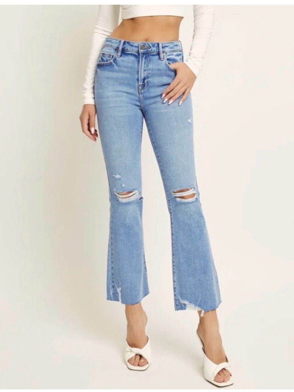 Hidden Happi Light Blue Distressed Cropped Jeans